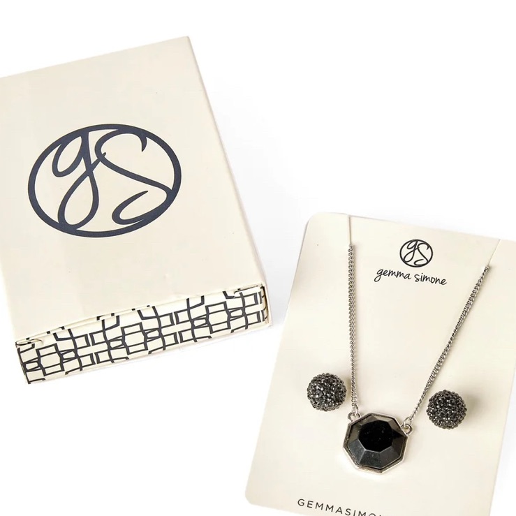 New Gemma Simone Octagon Matte Black Necklace & Earring Set